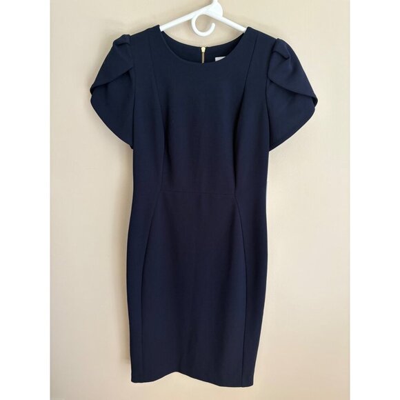 Calvin Klein NWT Tulip Sheath Knee Length Career Cocktail Dress Navy Blue Size 6 - Picture 10 of 15